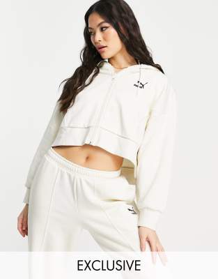 Puma oversized boxy zip through hoodie in off white Exclusive to ASOS - ASOS Price Checker