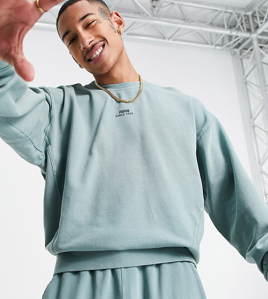 Puma oversized sweatshirt in washed green exclusive to ASOS