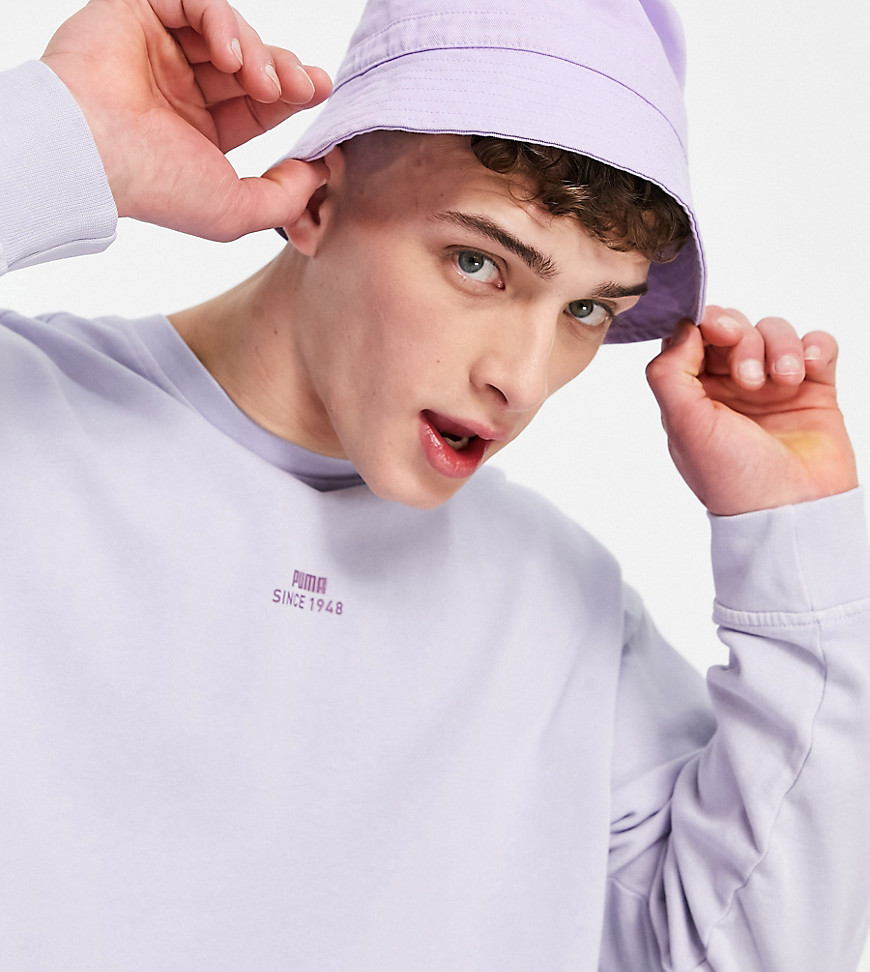 Puma oversized sweatshirt in washed powder lilac exclusive to ASOS-Purple