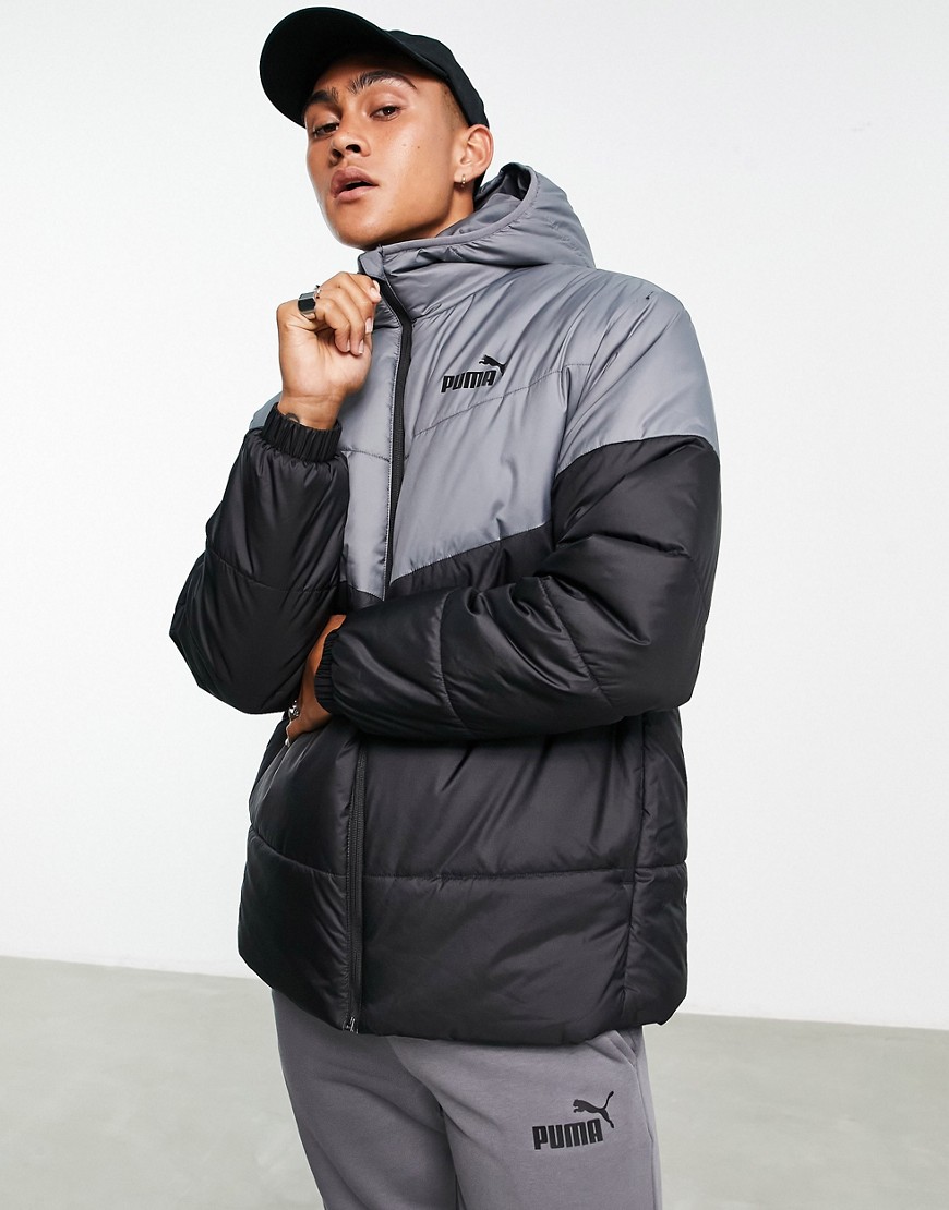 Puma Padded Jacket In Black And Grey