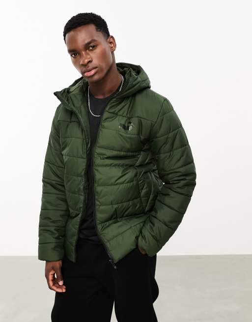 Puma padded jacket with hood in green | ASOS