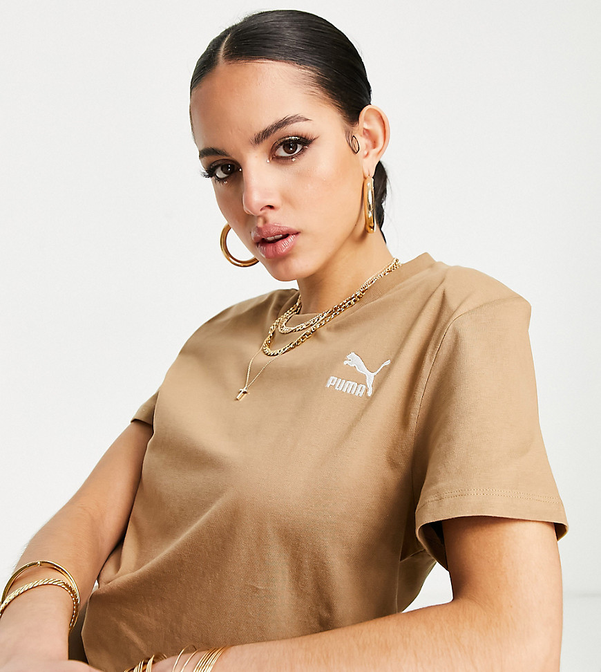 Puma padded shoulder t-shirt in tan brown- exclusive to asos