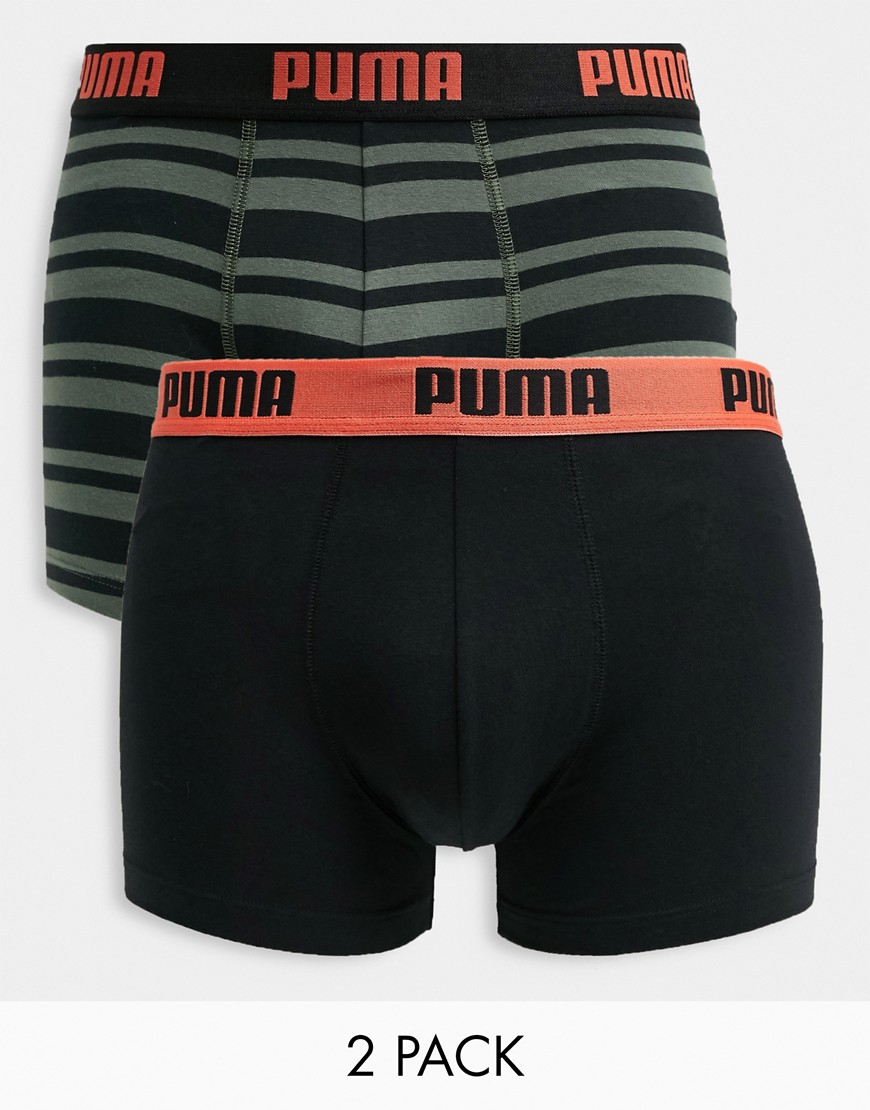 Puma - Pakke med 2 par sortstribede boksershorts med logotaljebånd