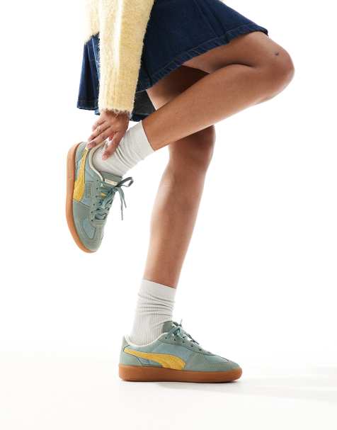 PUMA – Palermo – Gröna, tvättade sneakers - view 1