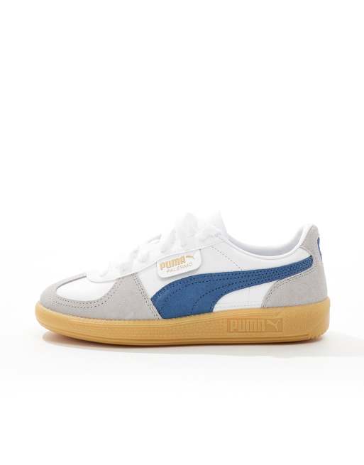 PUMA Palermo leather sneakers in white and blue ASOS