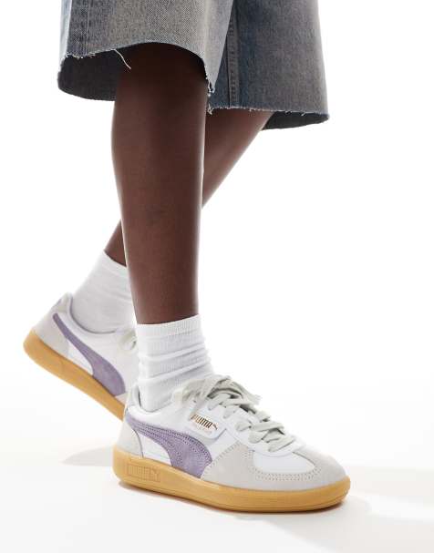 PUMA Palermo leather sneakers in white and purple - view 1