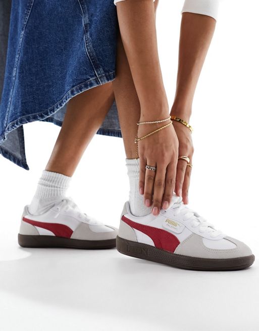 PUMA Palermo leather sneakers in white and red