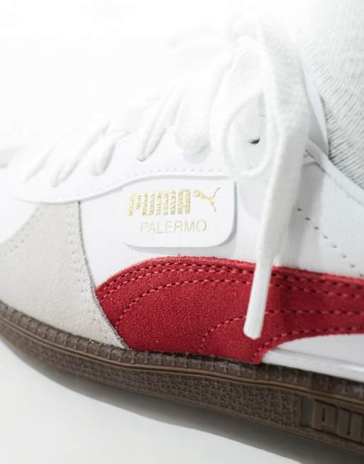 PUMA Palermo leather sneakers in white and red, 3 of 5