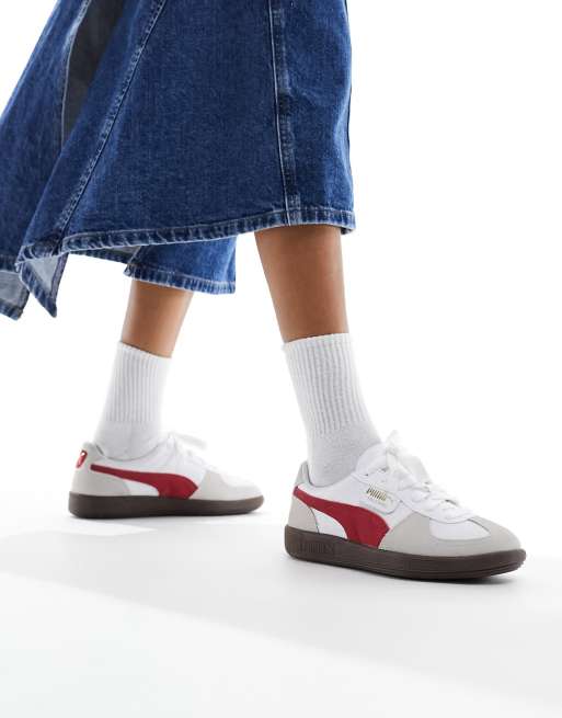 PUMA Palermo leather sneakers in white and red, 4 of 5