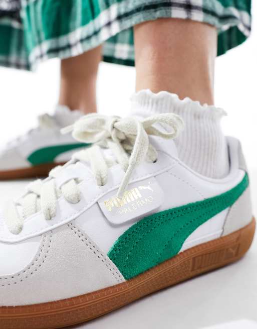 PUMA Palermo Leather sneakers in white with green detail