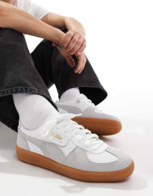 Palermo Leather sneakers with gum sole in white and gray