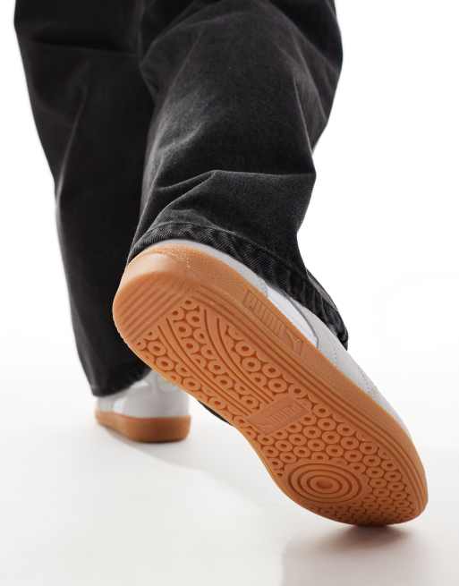 PUMA Palermo Leather sneakers with gum sole in white and gray, 3 of 5