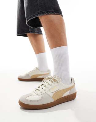 Palermo Leather sneakers with rubber sole in cream and sand-White