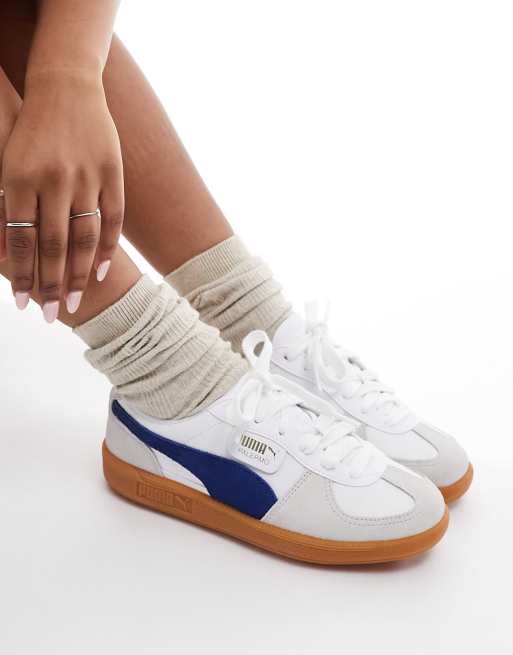 Puma white leather store trainers