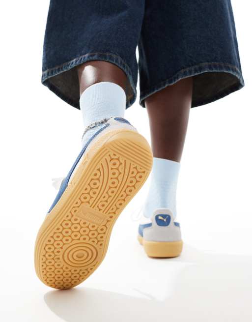 Puma Palermo leather trainers in white and blue | ASOS