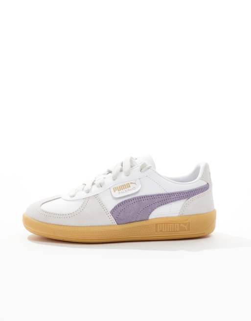 Puma Palermo leather trainers in white and purple ASOS