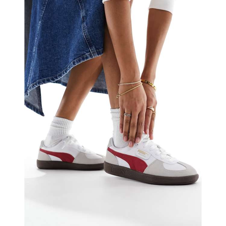 Puma Palermo leather trainers in white and red ASOS