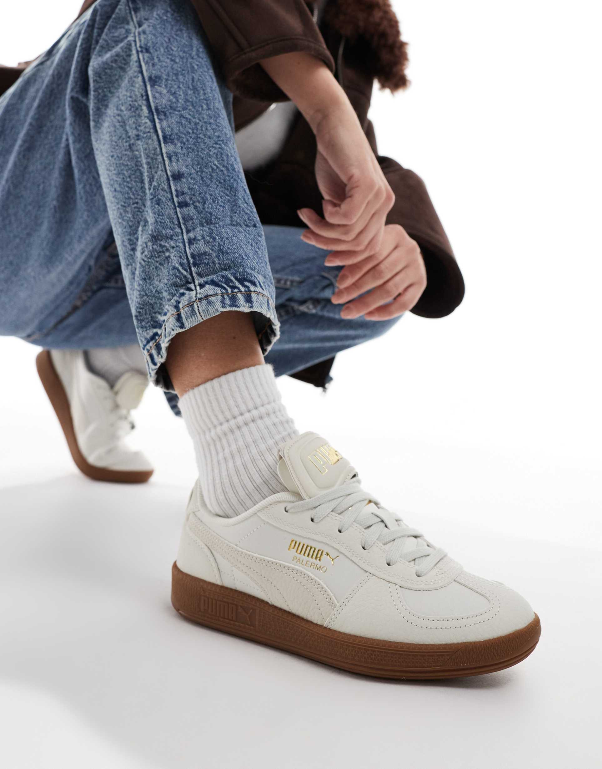 puma palermo premium sneakers in off-white