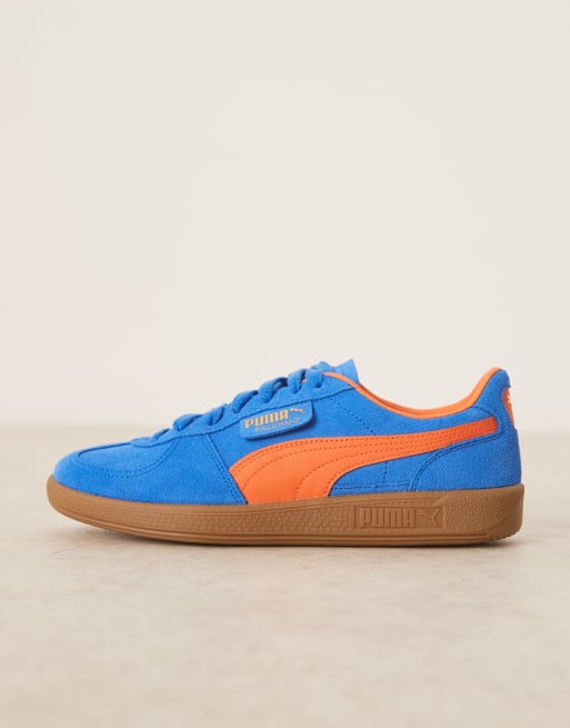 PUMA Palermo sneakers in blue and orange detail