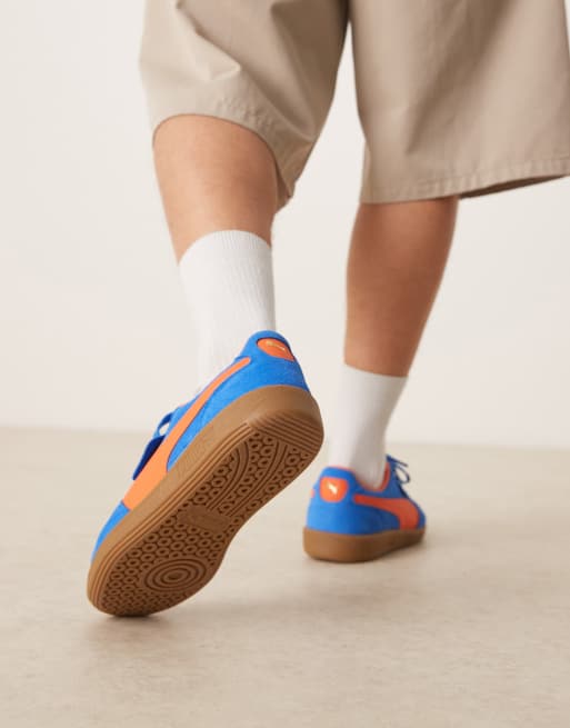 PUMA Palermo sneakers in blue and orange detail, 4 of 5