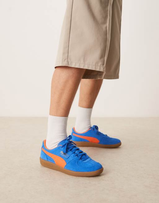 PUMA Palermo sneakers in blue and orange detail