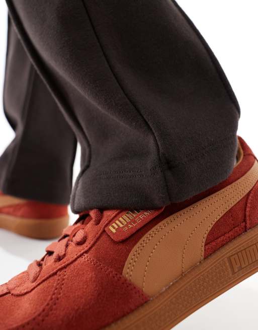 PUMA Palermo sneakers in burgundy and brown detail