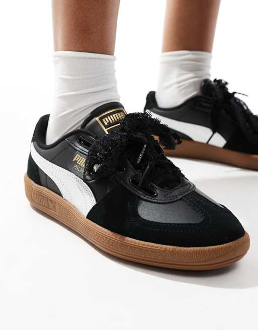 PUMA Palermo sneakers with ribbon laces in black white ASOS