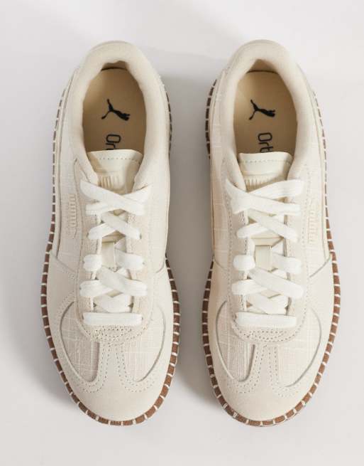 Puma Palermo straw trainers in beige, 4 of 5