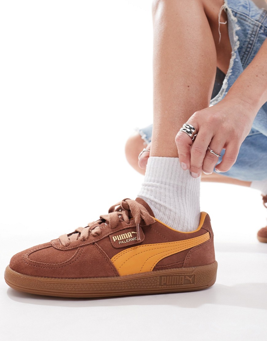 Puma Palermo trainers in brown and orange