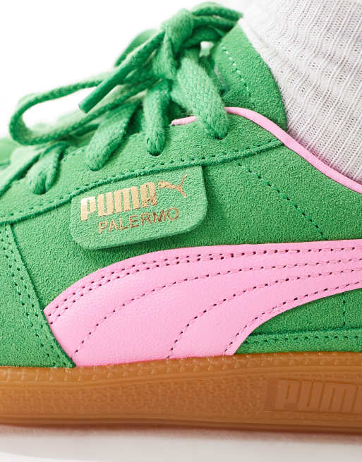 Puma Palermo trainers in green and pink