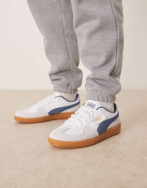 Puma Palermo trainers in white and blue detail