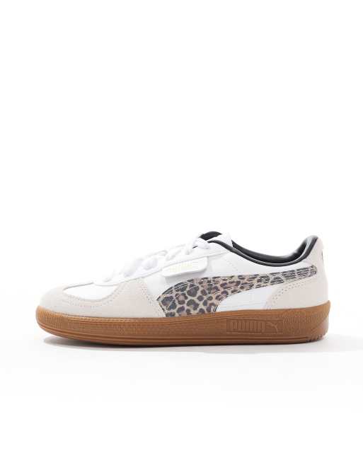 Puma Palermo trainers in white & leopard print