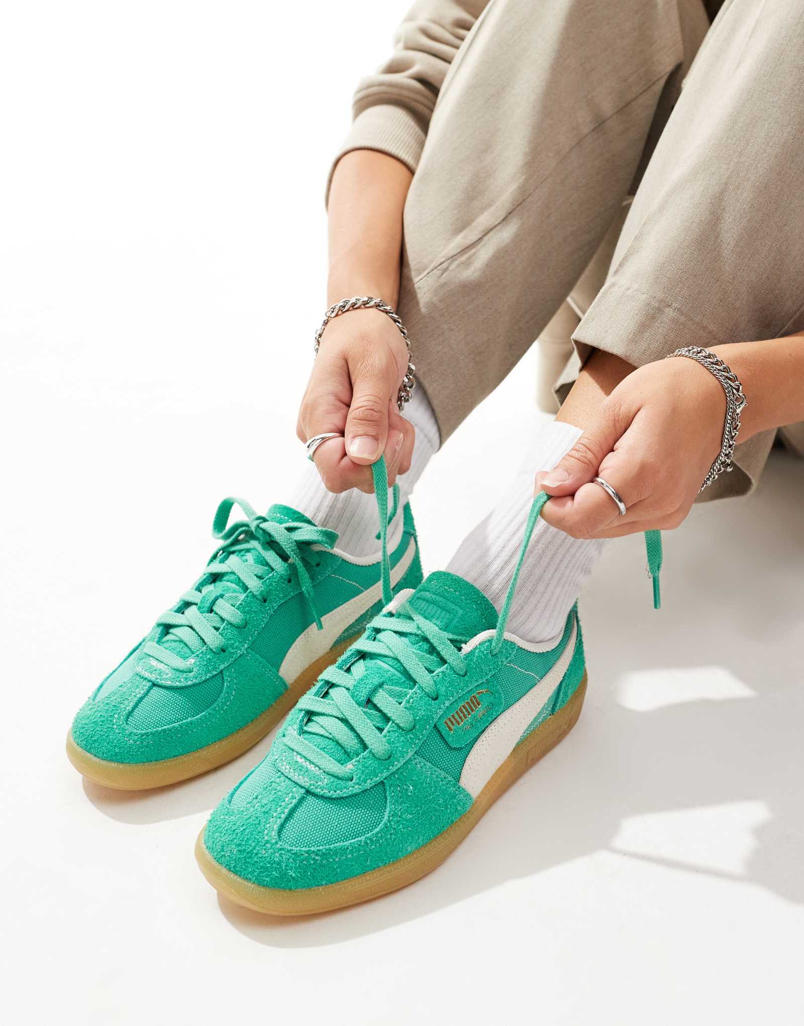 Винтажные кроссовки PUMA Palermo зеленого цвета