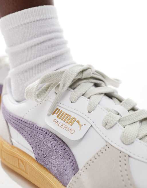 PUMA – Palermo – Vita och lila sneakers i läder, 4 av 5