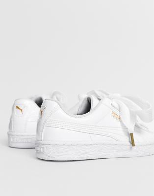 puma patent basket heart sneaker in white