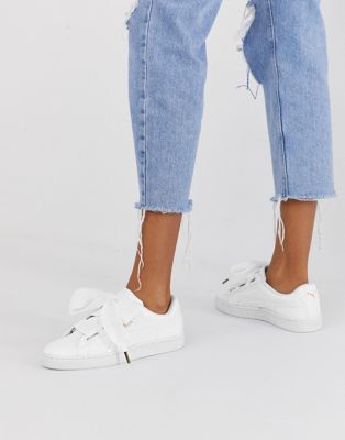 puma basket heart sneakers in patent white
