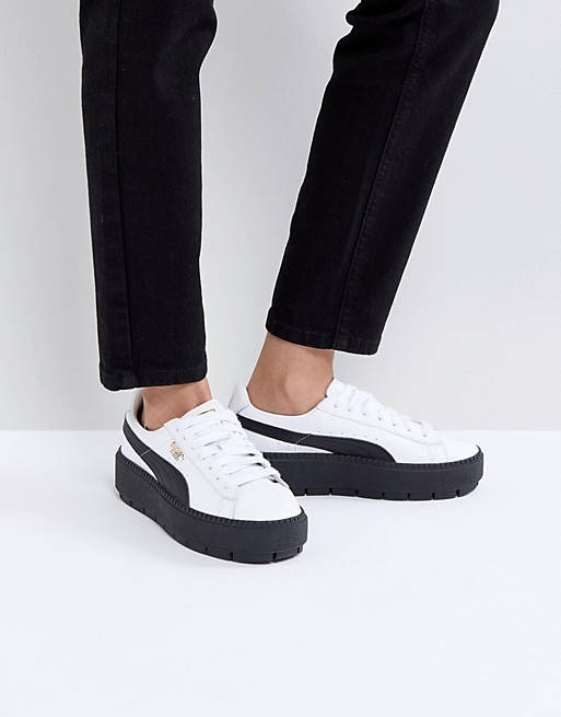 Puma Platform Trace Sneakers In White Black With Gum Sole
