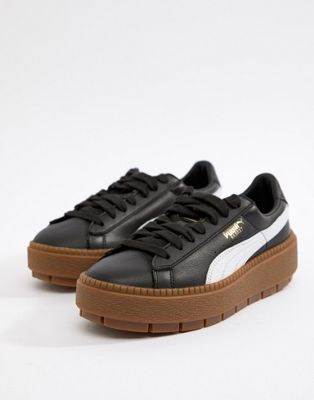 Puma Platform Trace Trainers In Black With Gum Sole | ASOS