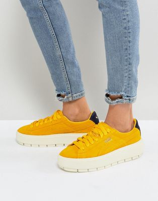 puma blue & yellow trace suede platform trainers