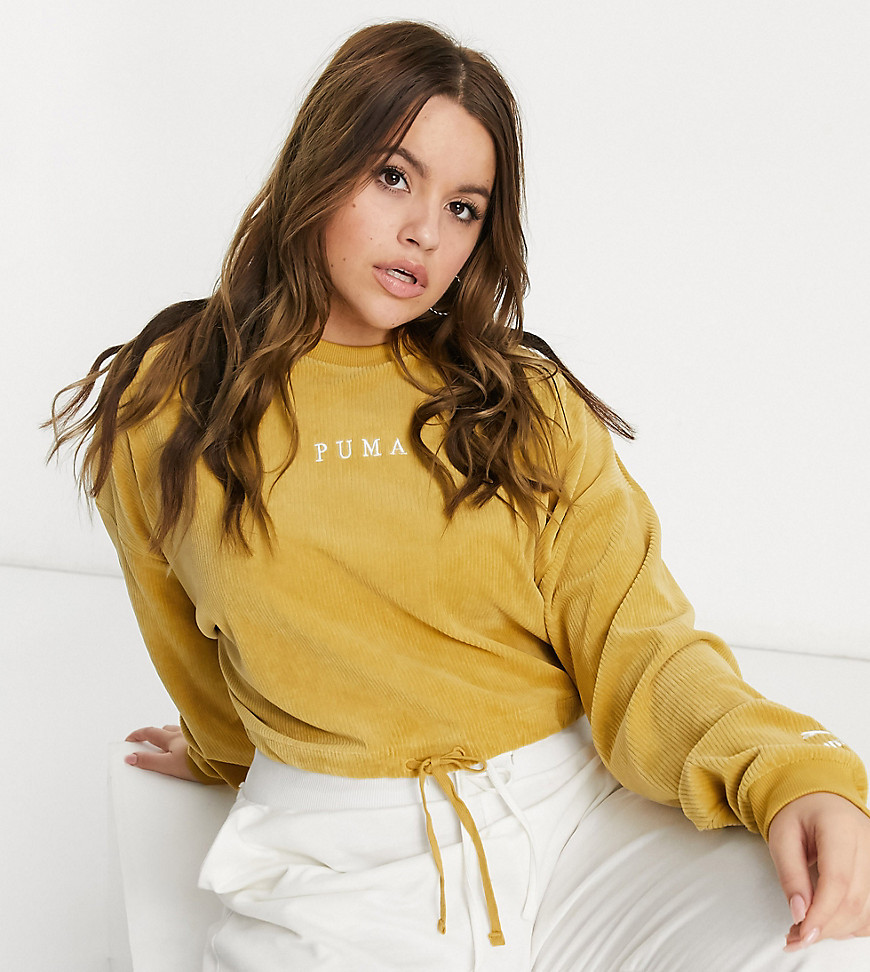 PUMA plus cord cropped crew sweatshirt in mustard- exclusive to ASOS-Gold