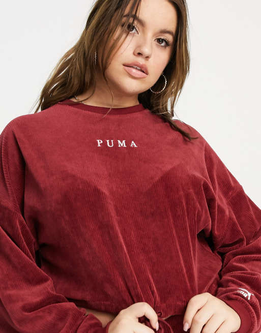 PUMA Plus cord cropped crew sweatshirt in red exclusive to ASOS