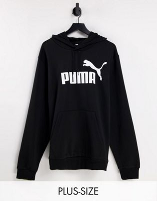 Puma Plus Essentials large logo hoodie in black