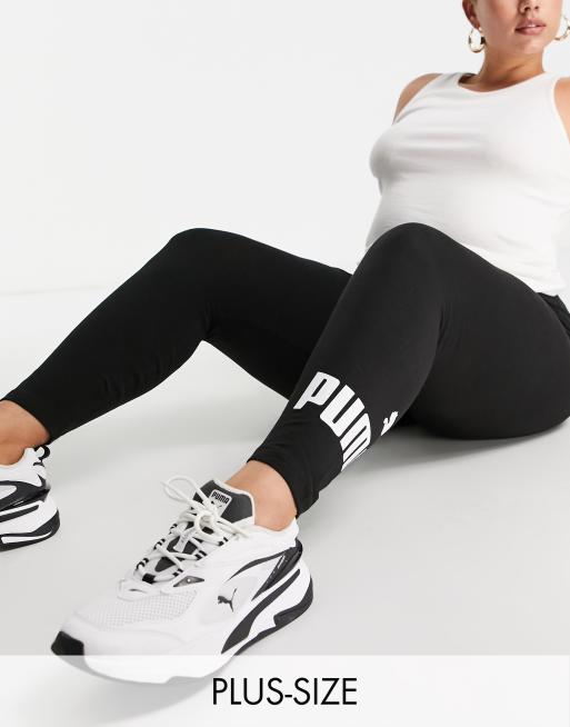 Puma Plus Essentials large logo leggings in black