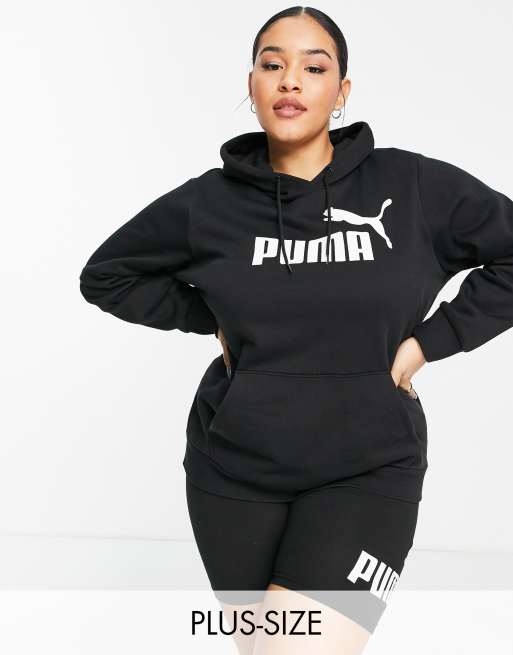 Puma plus essentials logo hoodie in black | ASOS