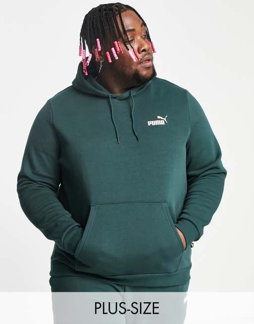 Puma Plus Essentials small logo hoodie in dark green ASOS