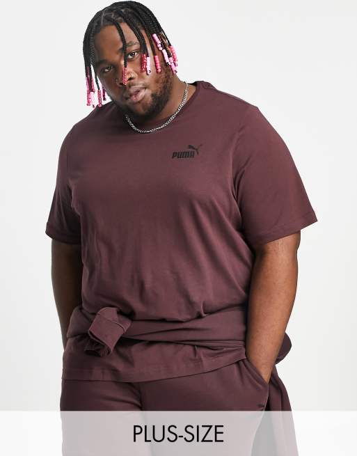 Puma Plus Essentials small logo t shirt in burgundy ASOS