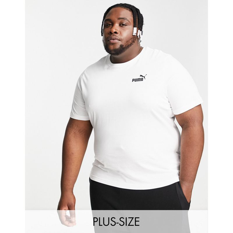 Uomo asokB Puma Plus - Essentials - T-shirt bianca con logo piccolo