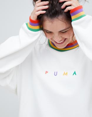puma exclusive oversized organic cotton rainbow sweatshirt in black