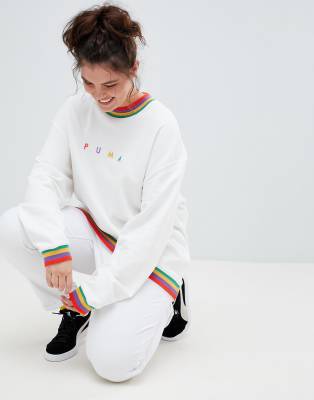puma exclusive oversized organic cotton rainbow sweatshirt in black