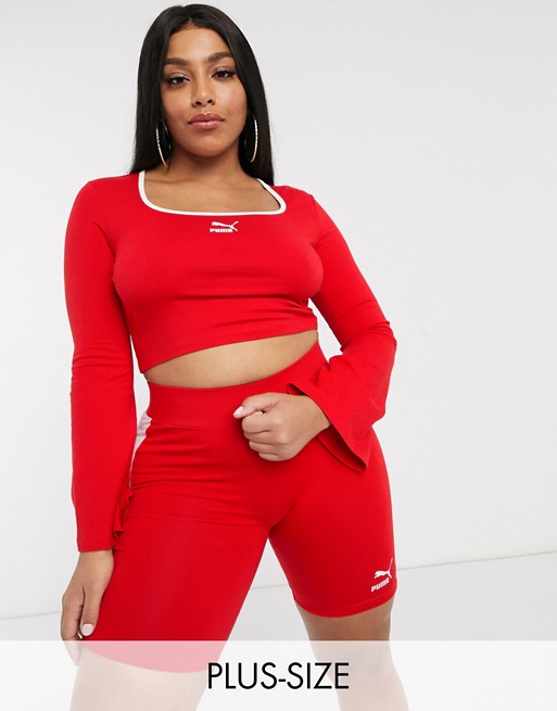 Puma Plus Flared Sleeve Cropped Top in red exclusive at ASOS
